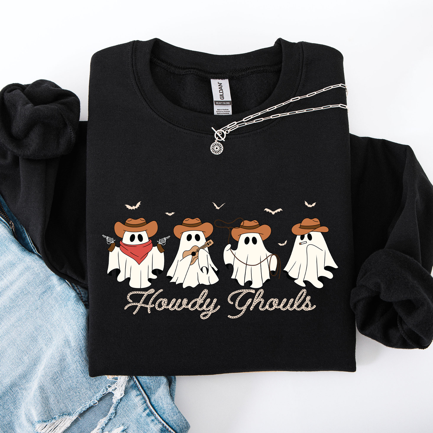 Cowboy Ghosts Western Halloween Sweatshirt Howdy Ghouls