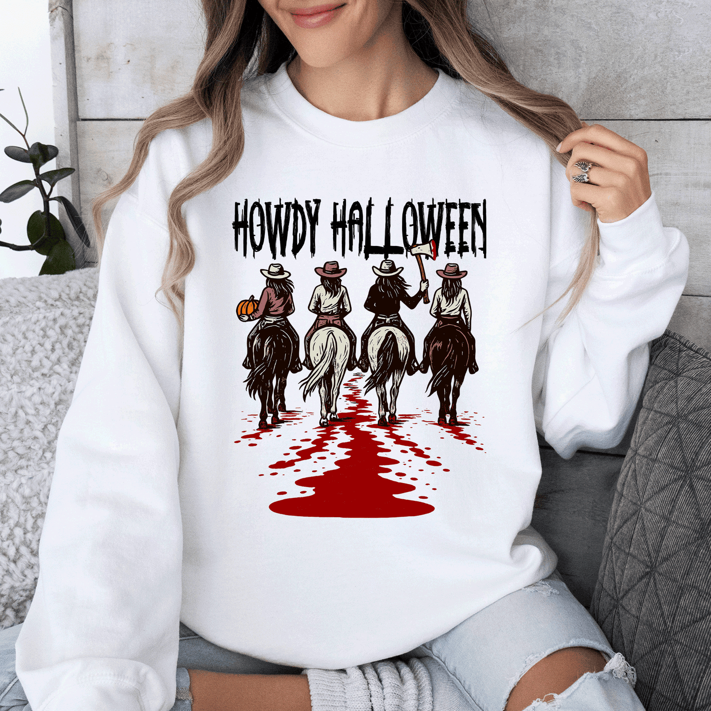 Howdy Halloween Cowgirls Western Spooky Sweatshirt Refinery Number One