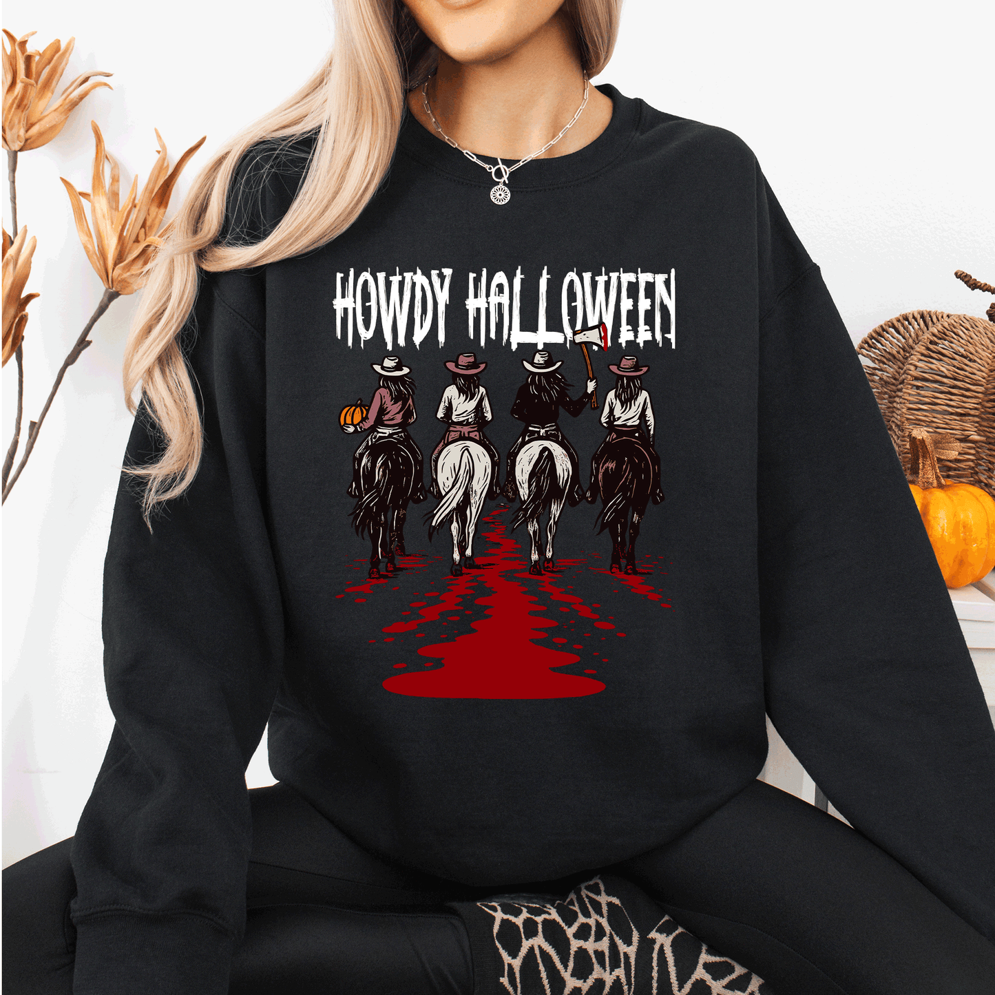 Howdy Halloween Cowgirls Western Spooky Sweatshirt Refinery Number One