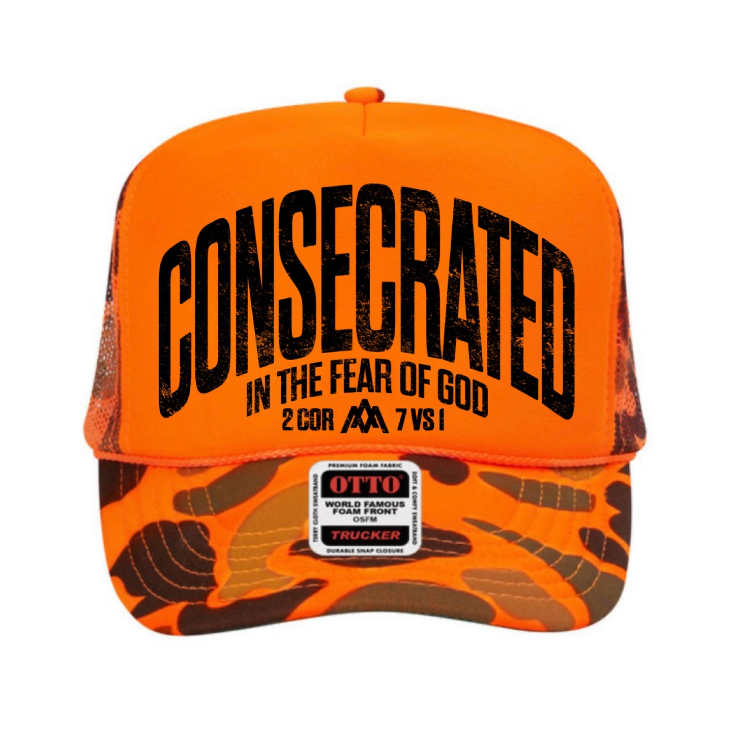 Foam Neon Orange/Camo High-Profile Trucker Hat CONSECRATED