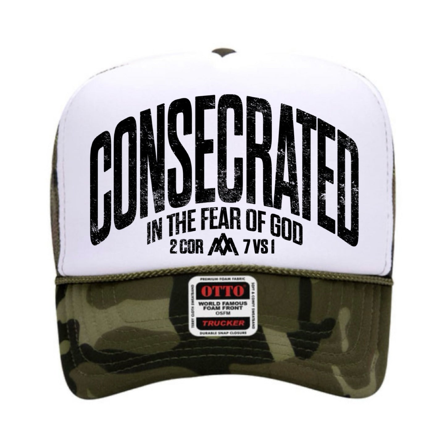 Consecrated White Camo Foam Trucker Hat