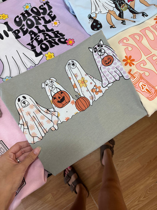 Floral Ghost Dogs Halloween Tee and Sweatshirt Gunpowder and Lace Boutique Nac