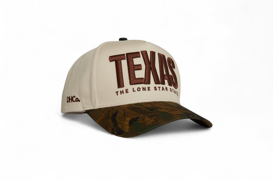 Texas Camo Snapback Trucker Hat Beige and Camo Destination Hat Co.