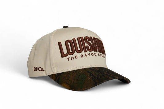 Camo Louisiana SnapBack Pre-curved Trucker Hat Destination Hat Co.