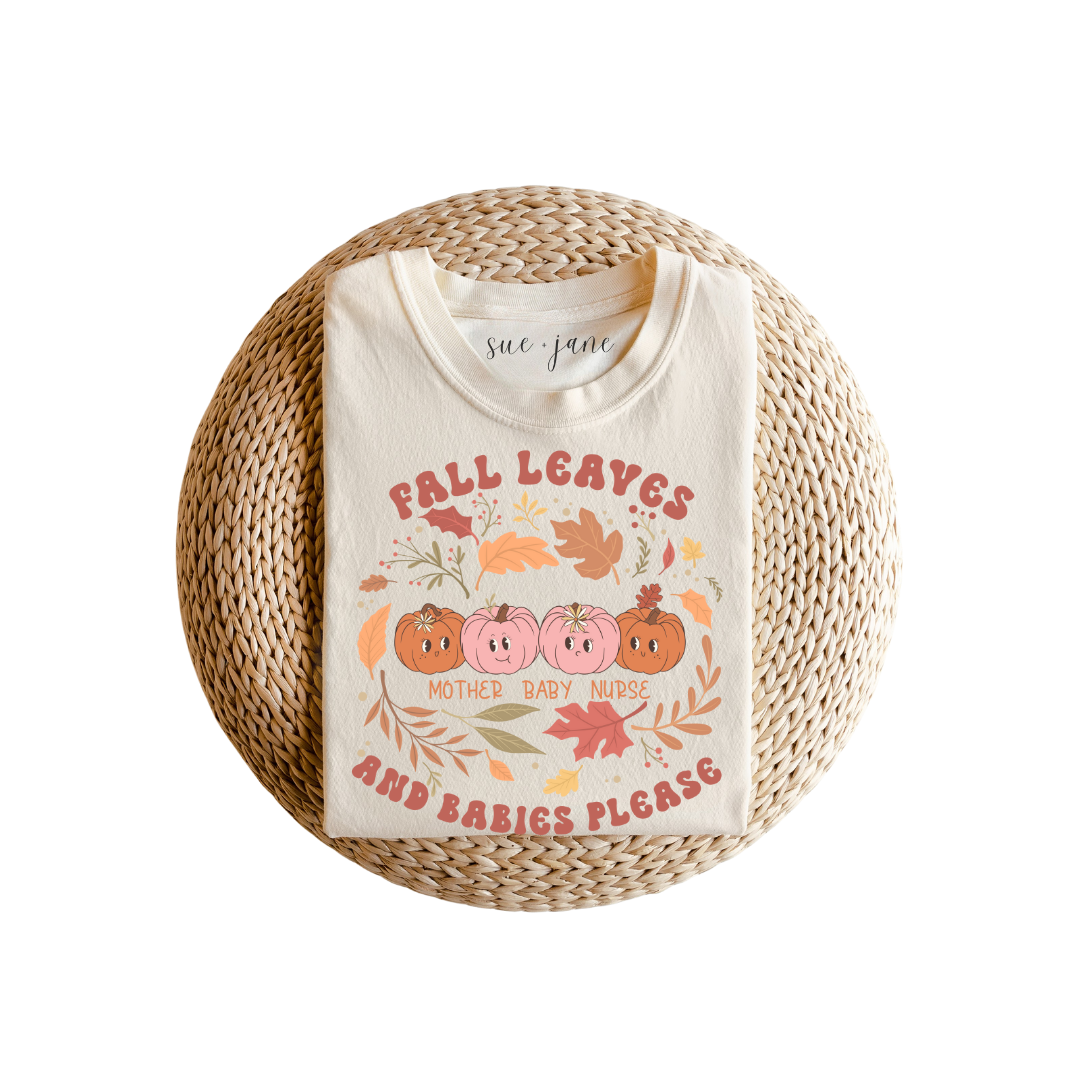 Organic Cotton Relaxed Fit Tee Fall Leaves & Babies Please