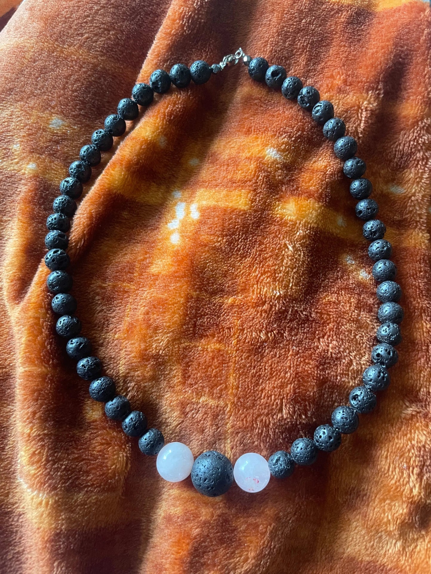 Lava and Rose Quartz Healing Necklace 14 Inch with Lobster Clasp
