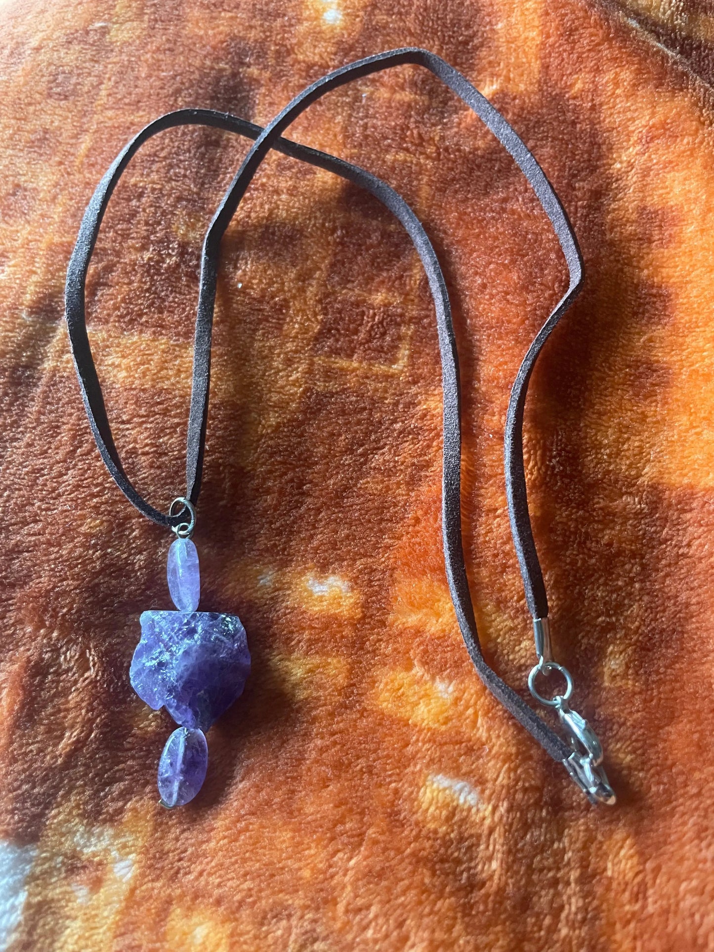 Amethyst Crystal Necklace Leather Cord Jewelry