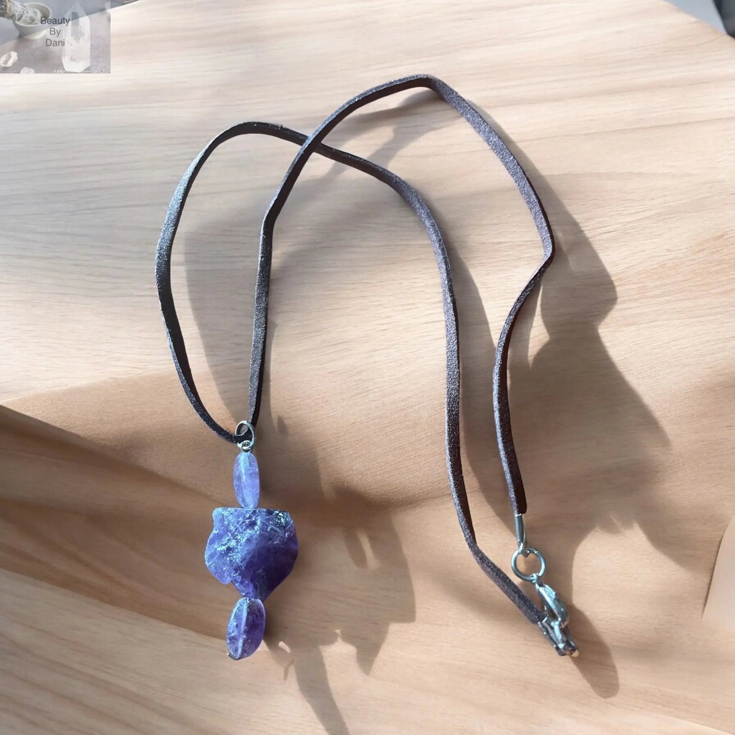 Amethyst Crystal Necklace Leather Cord Jewelry