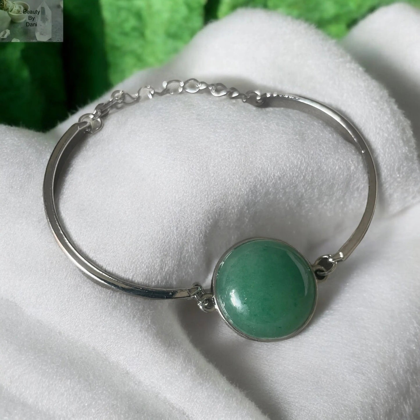 Aventurine Green Gemstone Bracelet Stainless Steel Adjustable Fit