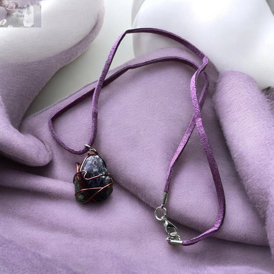 Amethyst Leather Cord Necklace Natural Crystal Jewelry Beauty by Dani