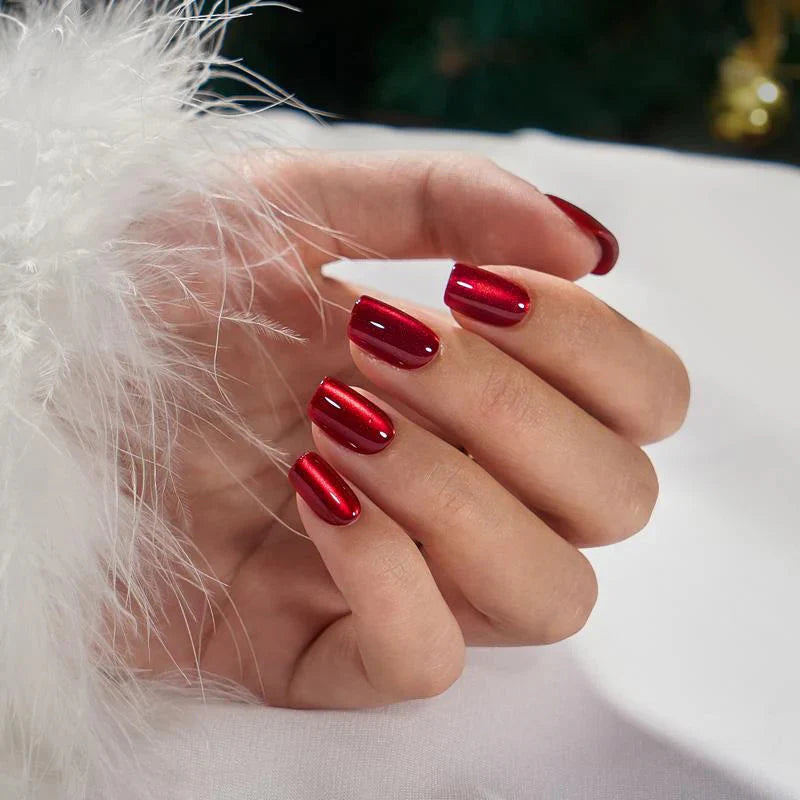 Square Red Press On Nails Long Lasting Reusable Hot Love
