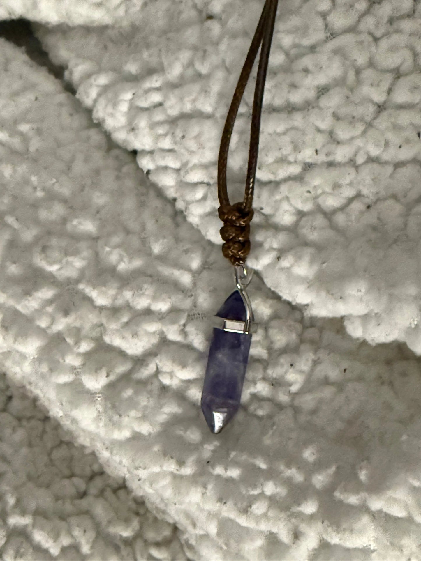 Amethyst Gem Point Necklace Adjustable Brown Cord Beauty by Dani