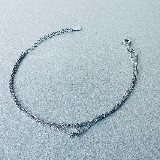 Dainty Dual-Layer Pavé CZ Charm 925 Sterling Silver Bracelet Amtikiss