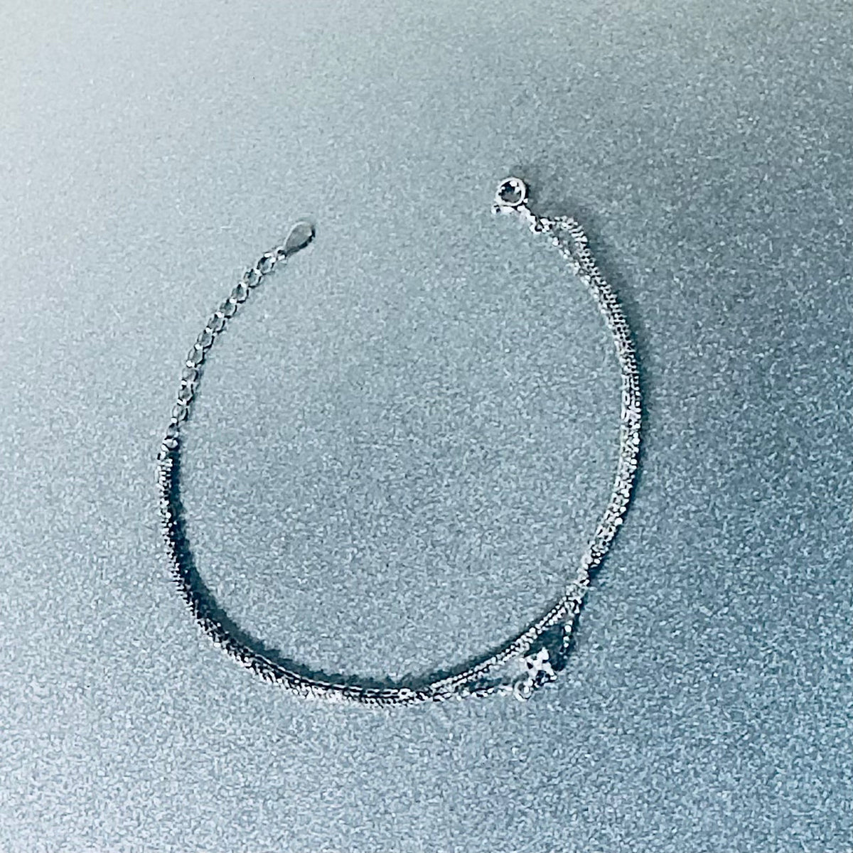 Dainty Dual-Layer Pavé CZ Charm 925 Sterling Silver Bracelet Amtikiss