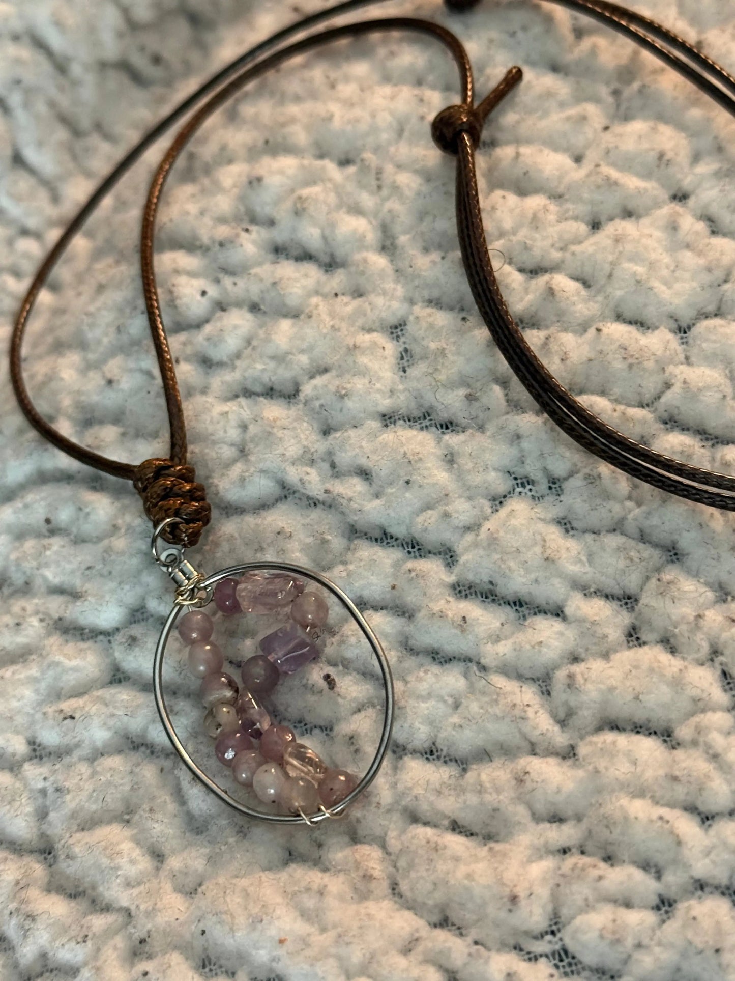 Adjustable Amethyst Necklace 4mm Beads with Stainless Steel Ring