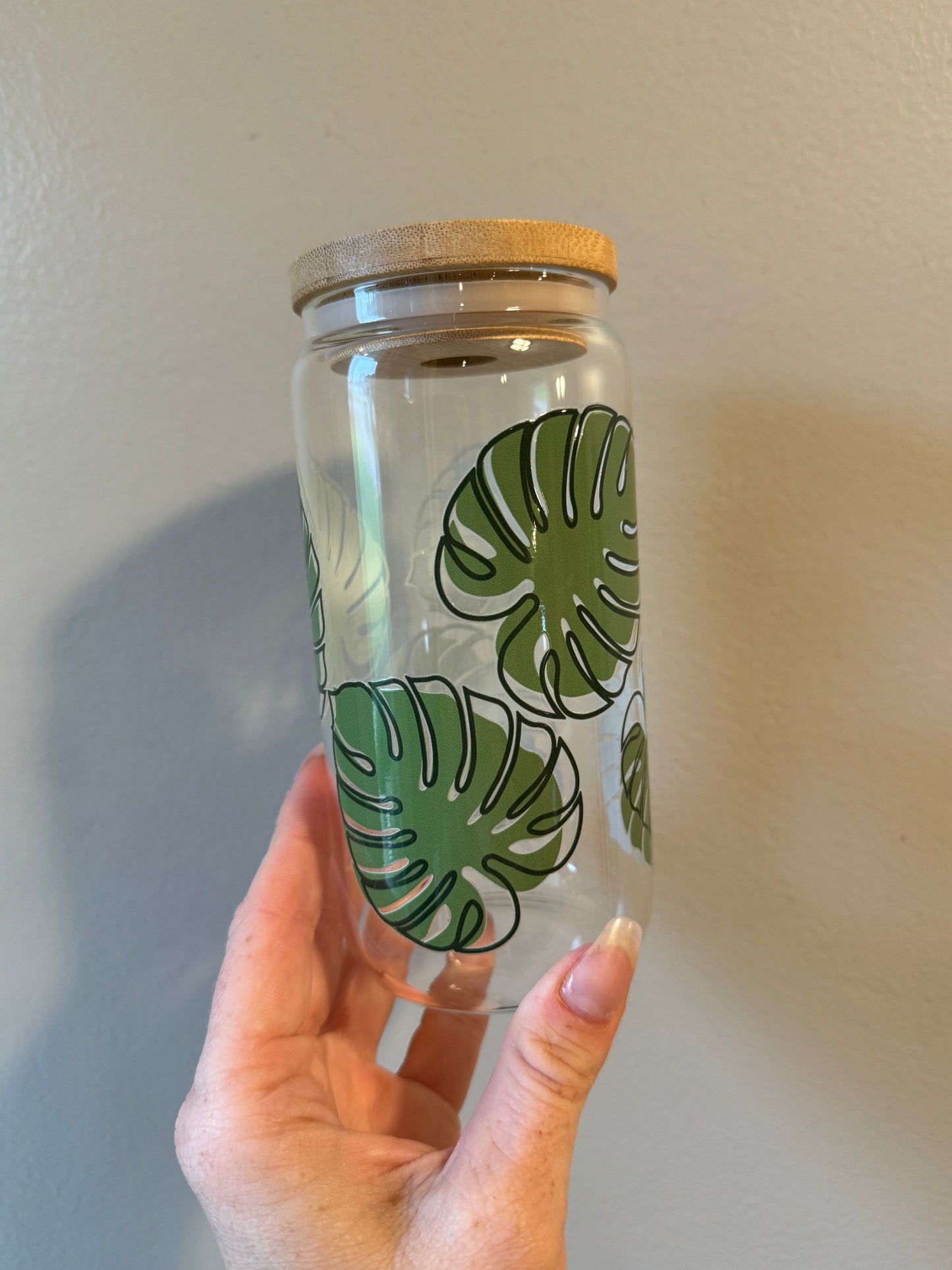 Monstera Leaf Bold Design Cup Sawdust and Cedar