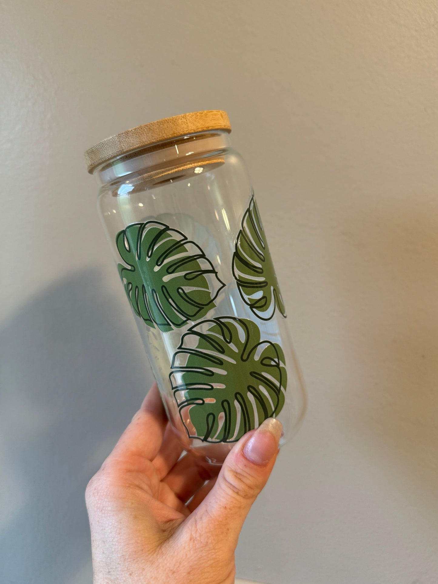 Monstera Leaf Bold Design Cup Sawdust and Cedar