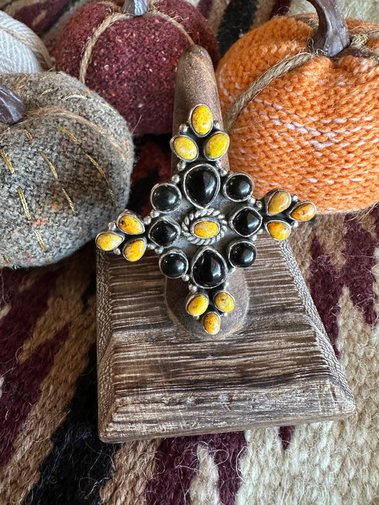 Black Onyx Bumble Bee Adjustable Ring Halloween Collection Nizhoni Traders LLC