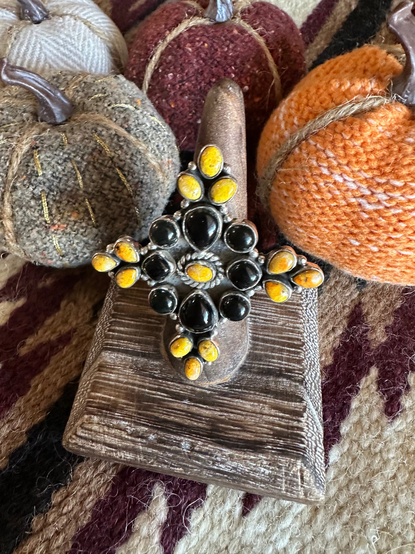 Black Onyx Bumble Bee Adjustable Ring Halloween Collection Nizhoni Traders LLC