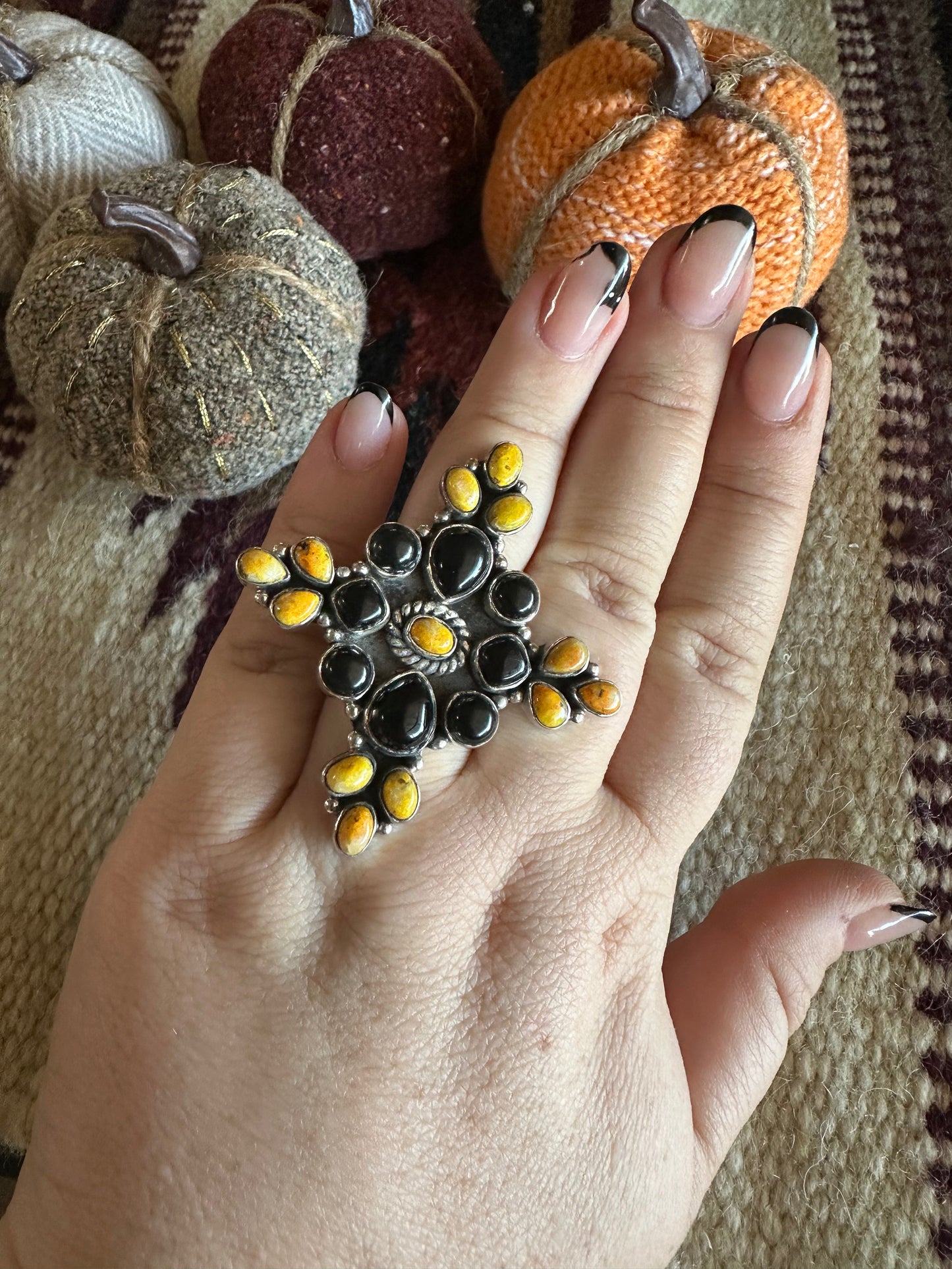 Black Onyx Bumble Bee Adjustable Ring Halloween Collection Nizhoni Traders LLC