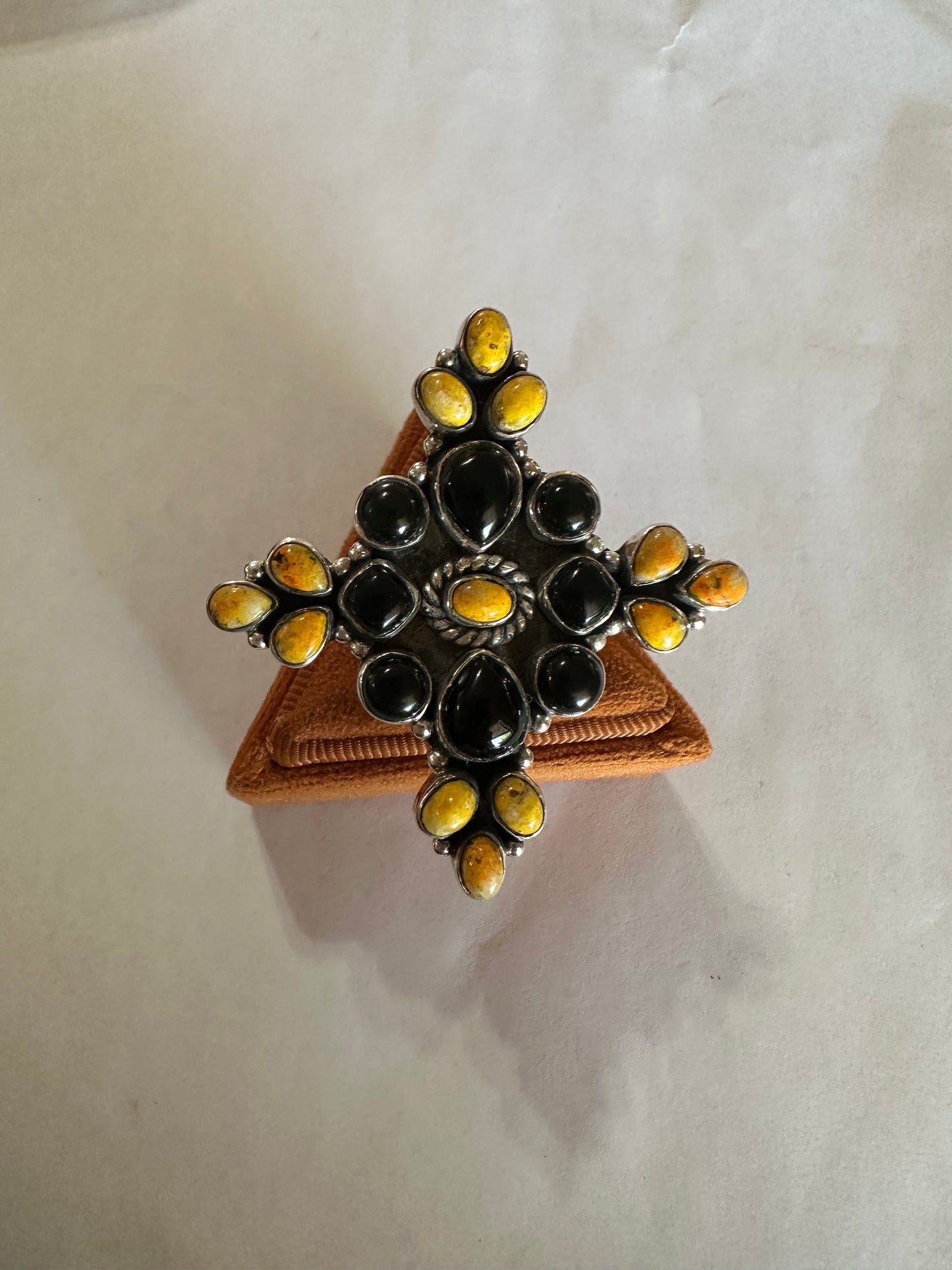 Black Onyx Bumble Bee Adjustable Ring Halloween Collection Nizhoni Traders LLC