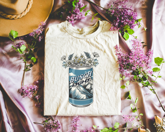 Mountain blue beer can w/ flower design