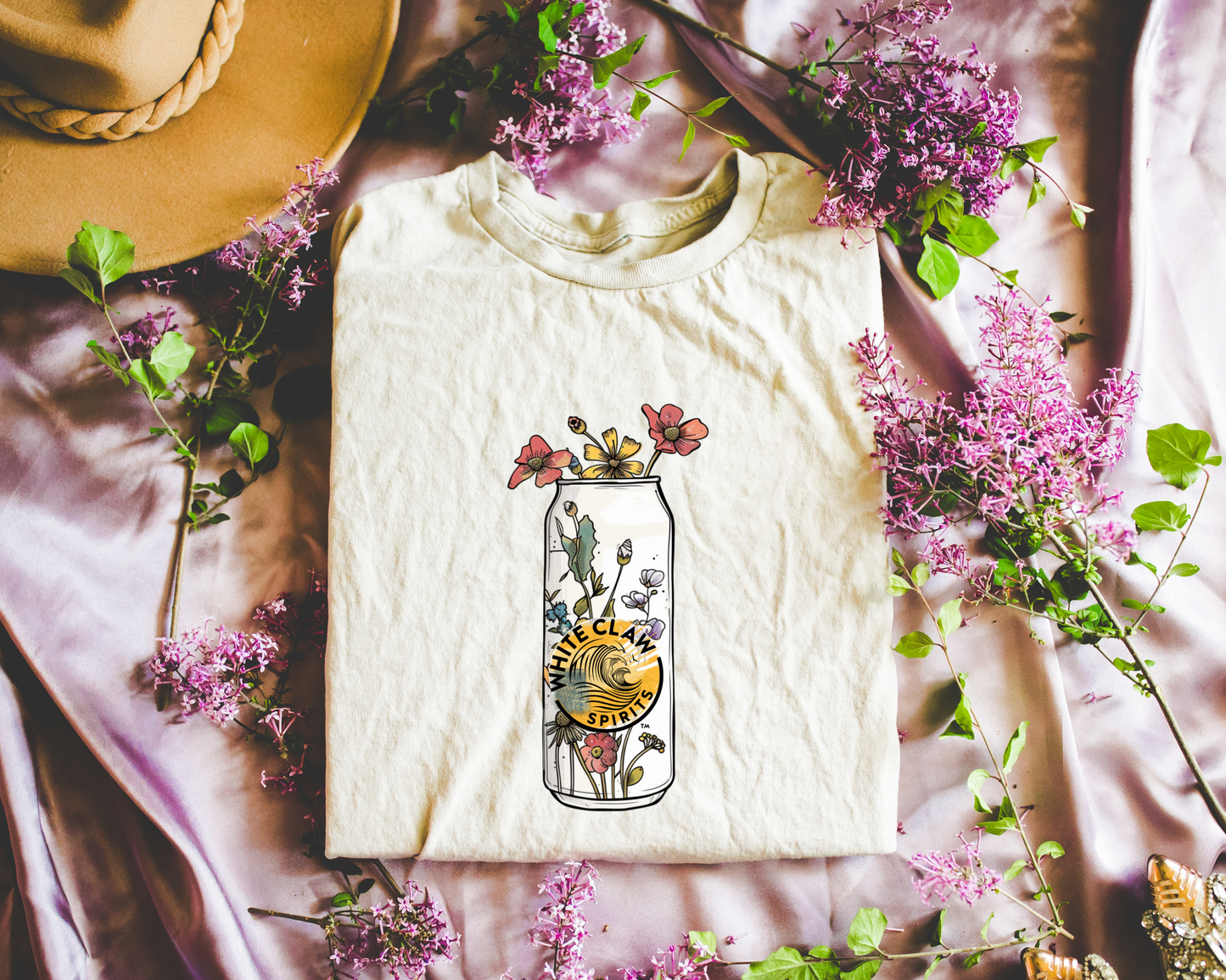 White spirits can w/ flower design