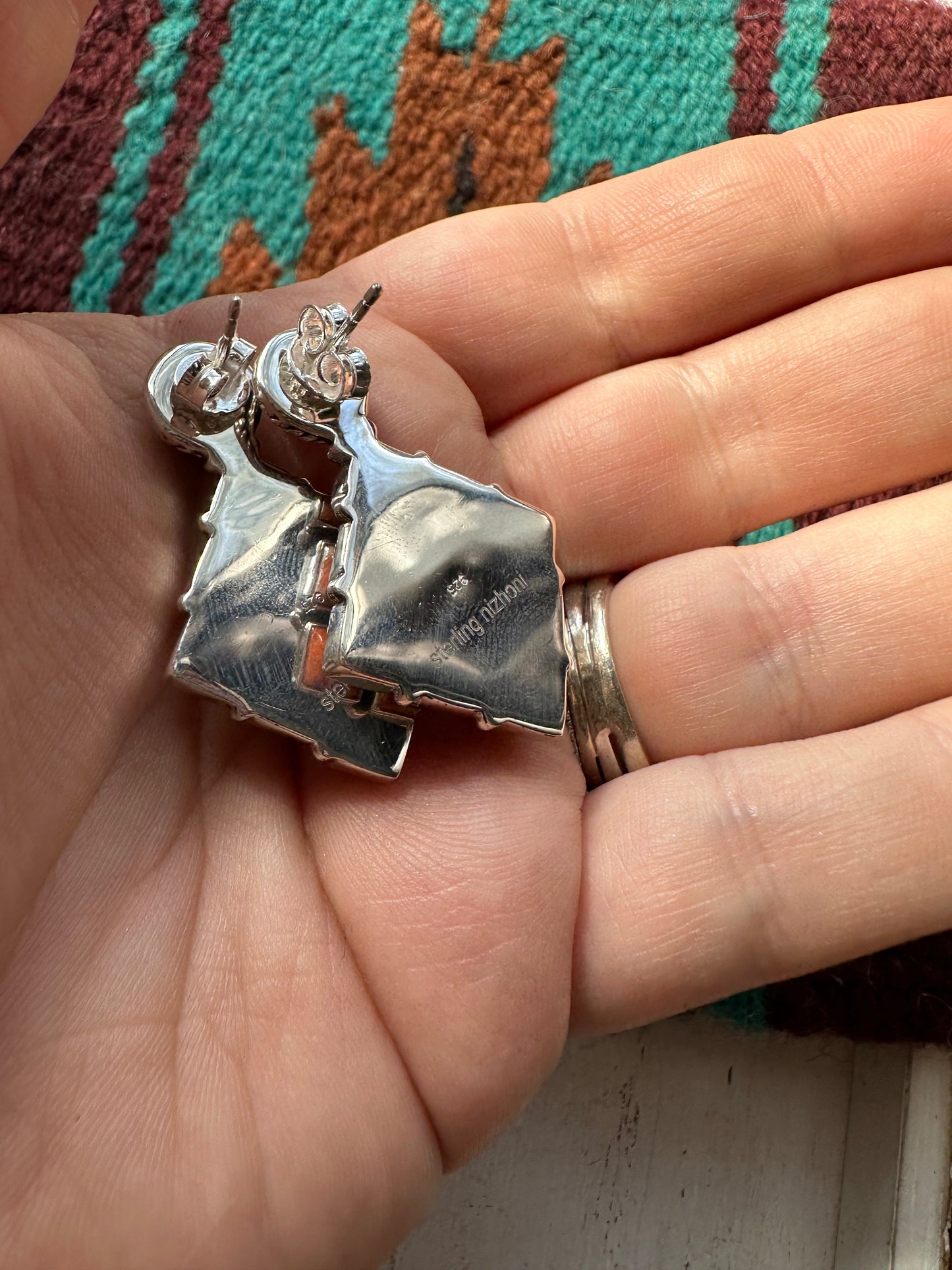 Black Onyx Orange Mojave Sterling Silver Dangle Earrings HALLOWEEN COLLECTION Nizhoni Traders LLC