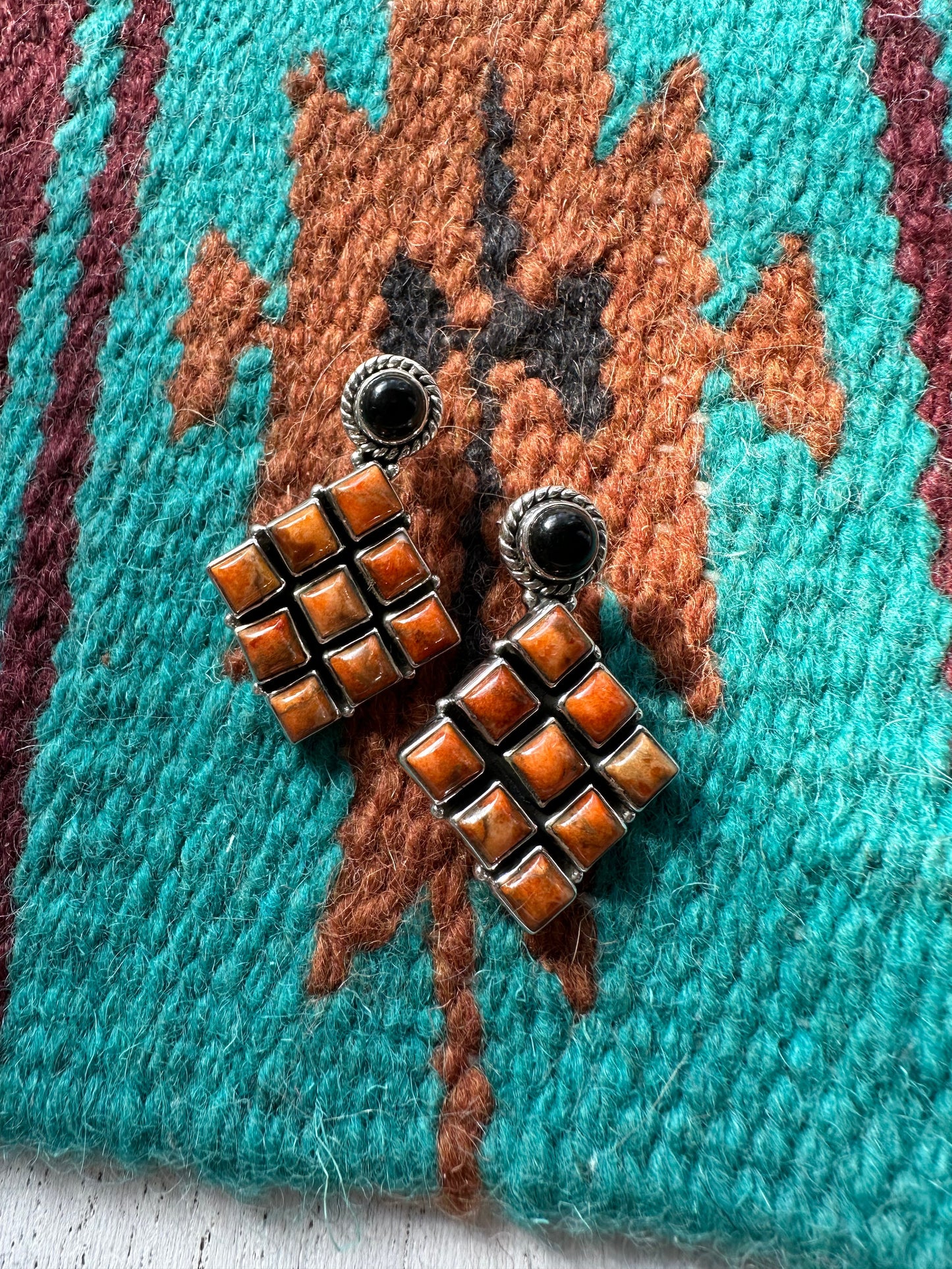 Black Onyx Orange Mojave Sterling Silver Dangle Earrings HALLOWEEN COLLECTION Nizhoni Traders LLC