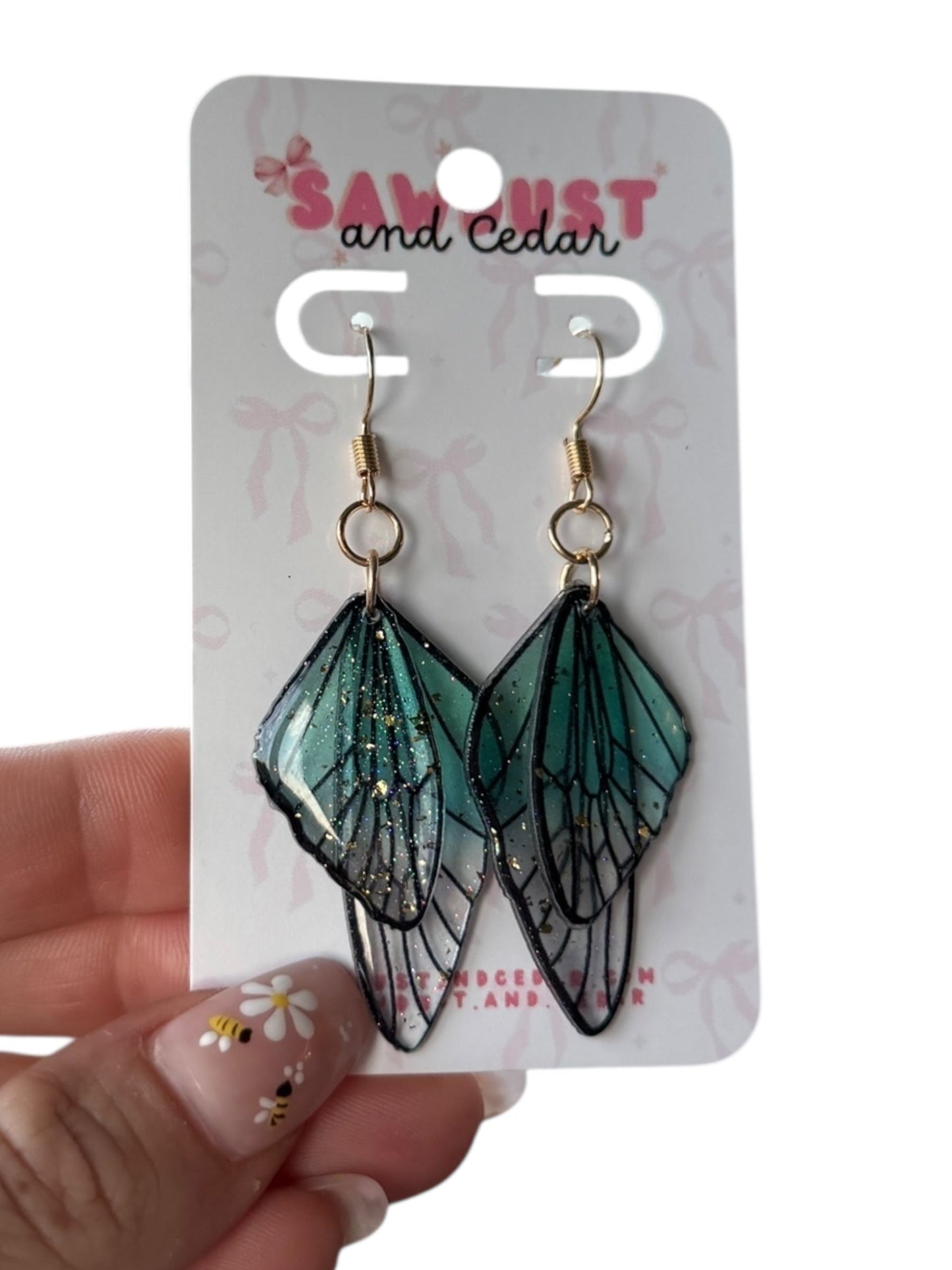Butterfly Wing Teal Layered Transparent Earrings