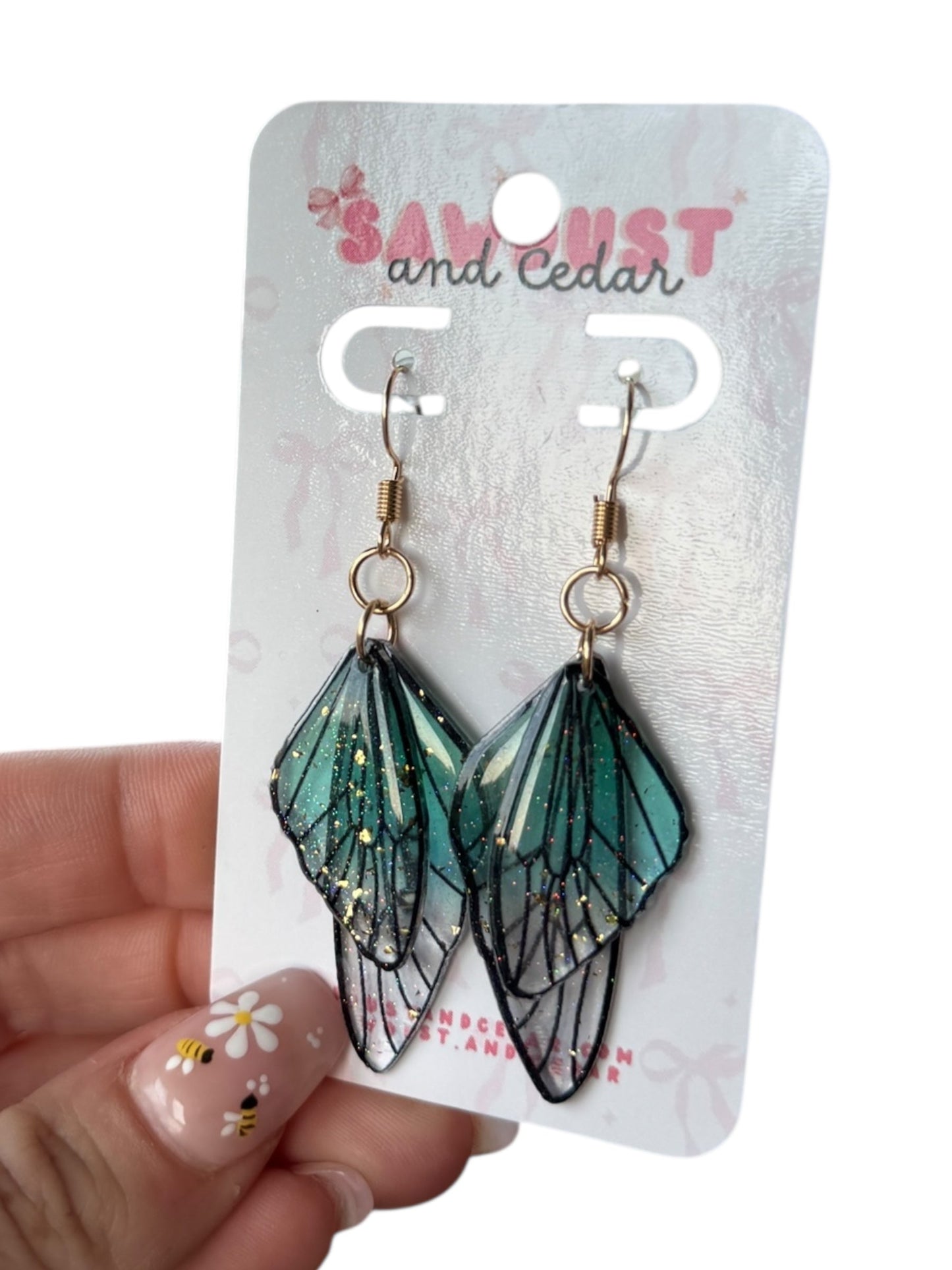 Butterfly Wing Teal Layered Transparent Earrings