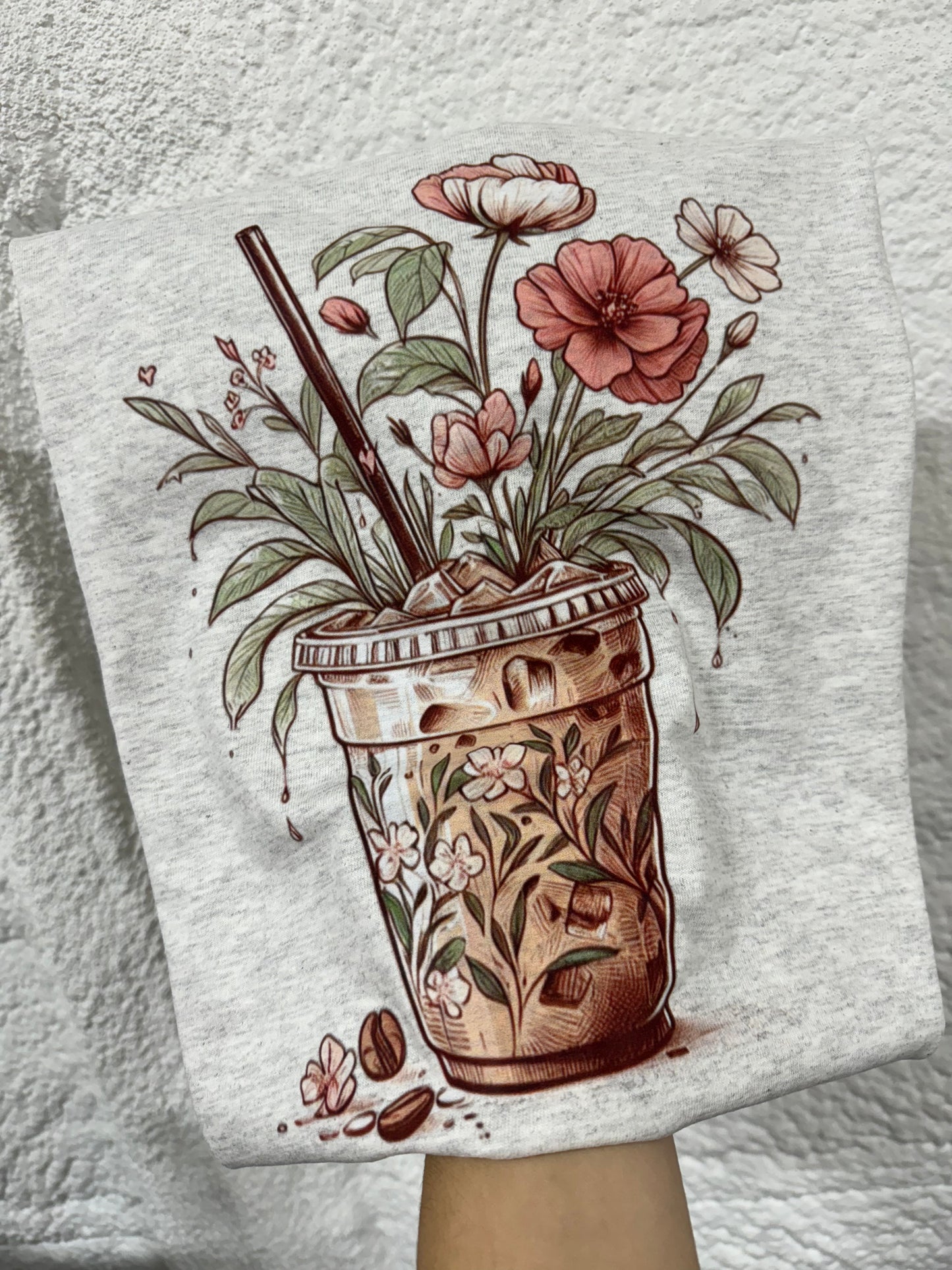 Floral Iced Coffee Tee & Sweatshirt Soft Comfortable Apparel