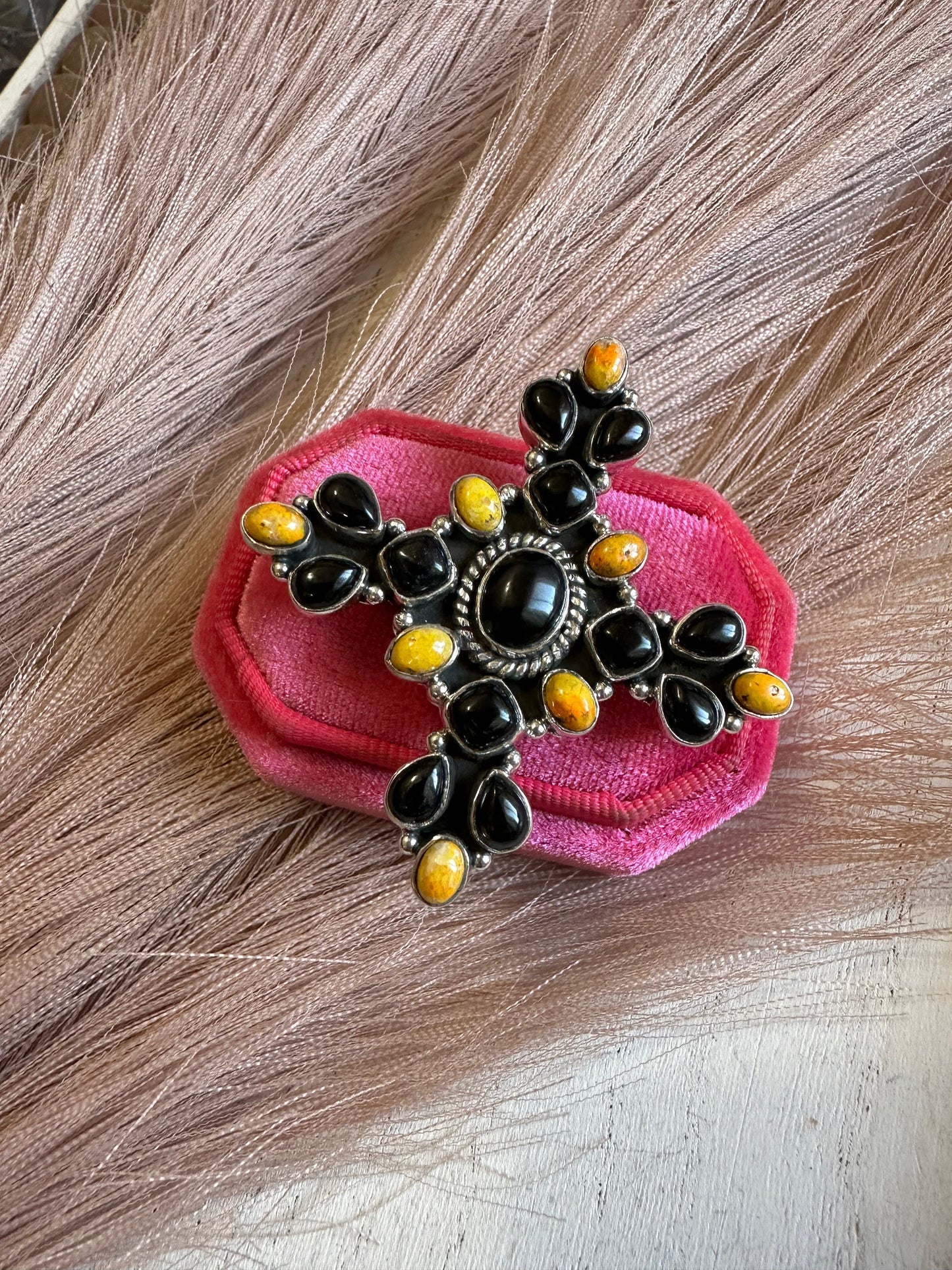 Black Onyx Bumble Bee Adjustable Ring Sterling Silver Nizhoni