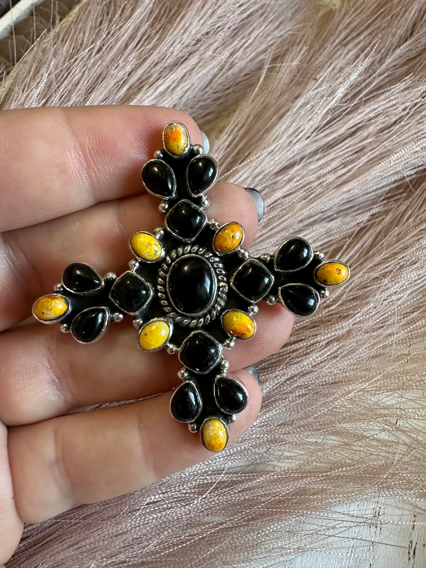 Black Onyx Bumble Bee Adjustable Ring Sterling Silver Nizhoni