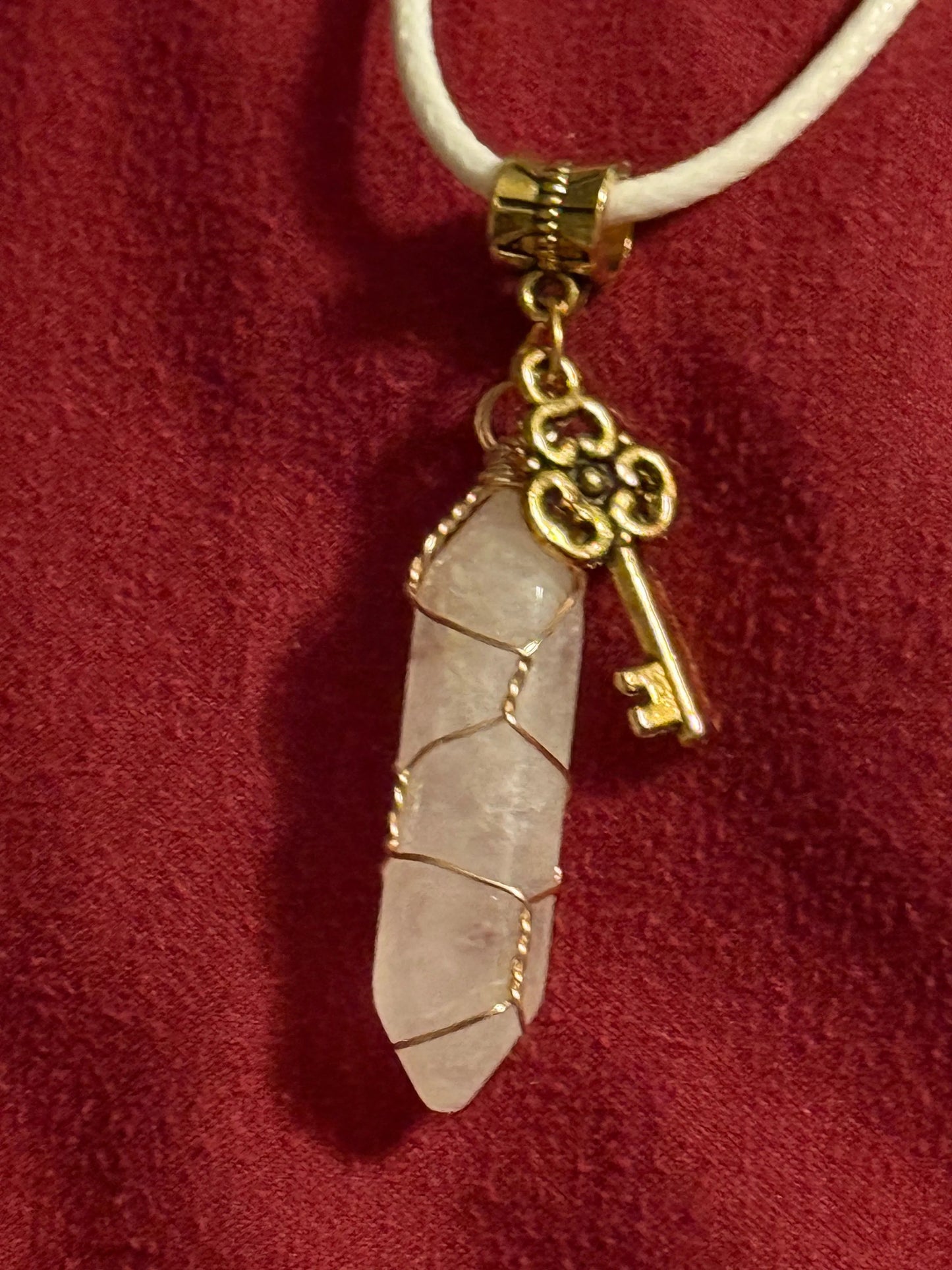 Goldtone Wire Wrap Clear Quartz Necklace