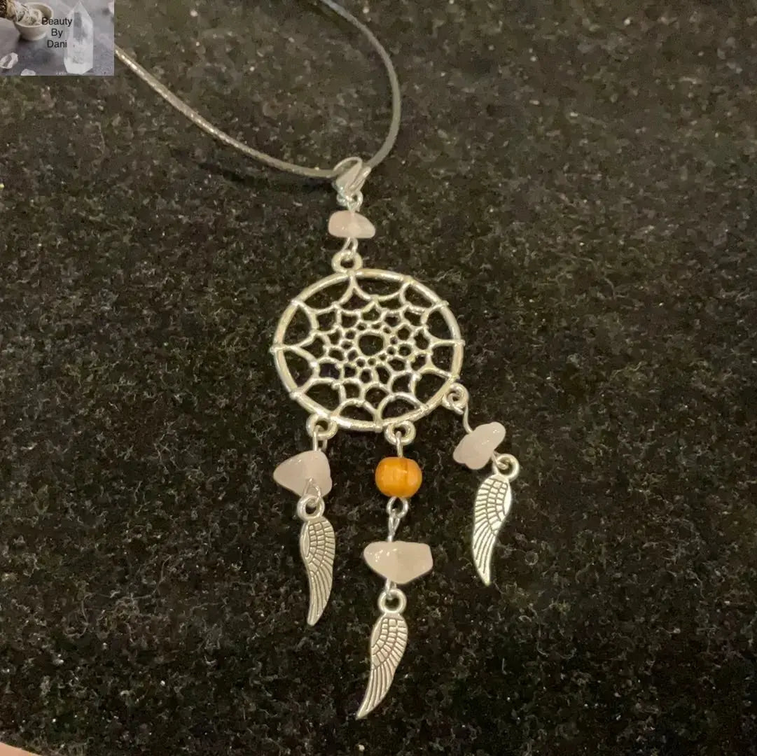 Rose Quartz Dreamcatcher Necklace Stainless Steel Jewelry
