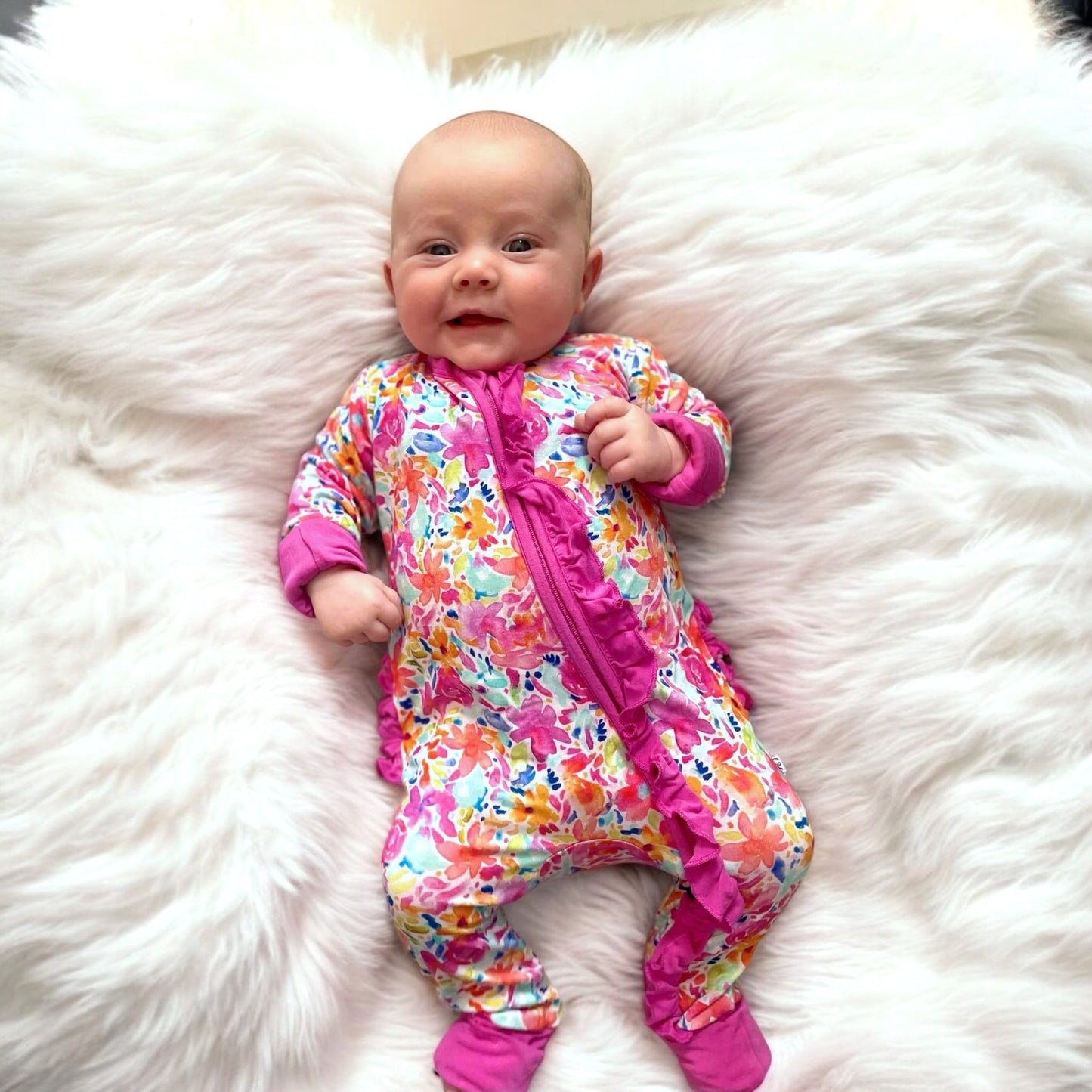 Korrie Floral Bamboo Ruffle Convertible Footie Laree + Co.