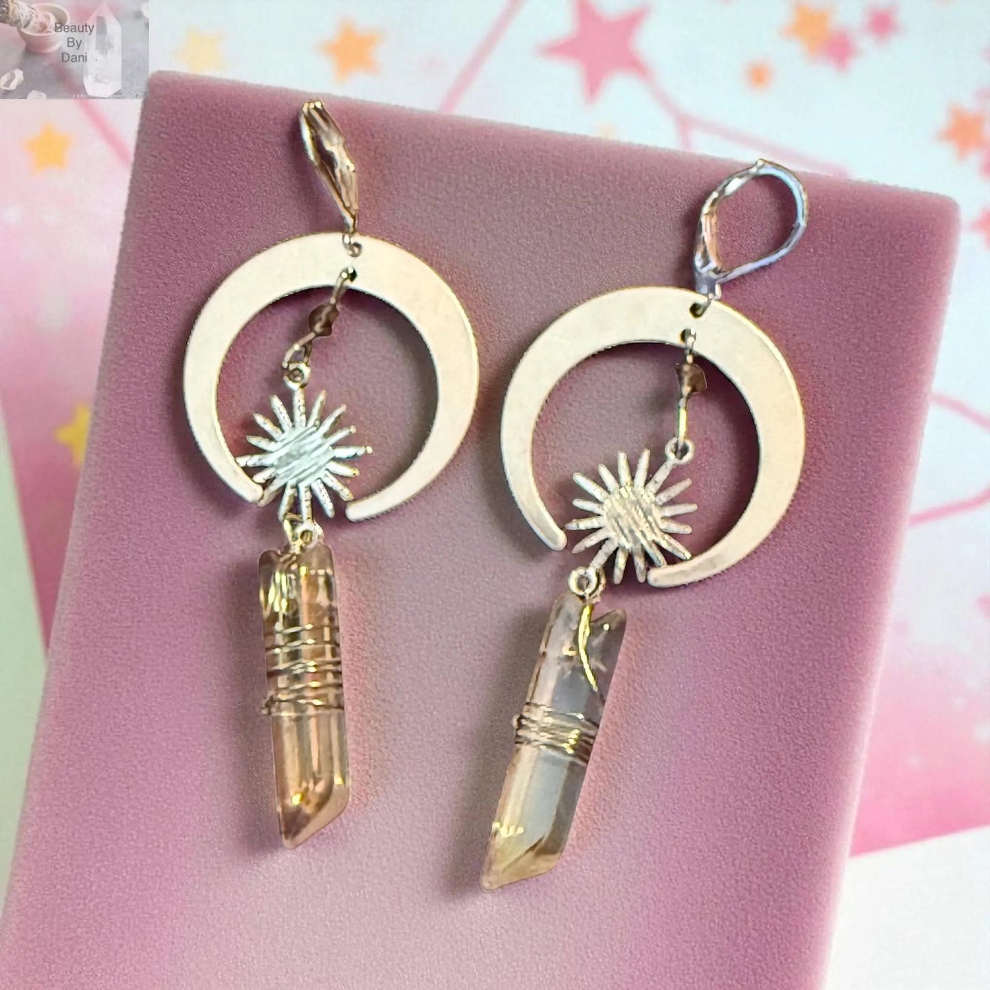 Clear Quartz Moon and Sun Healing Earrings
