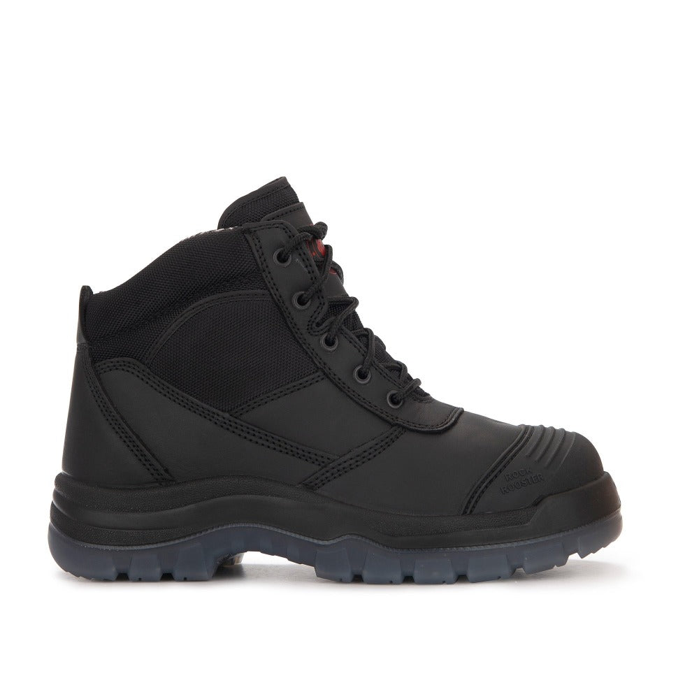 Crisson Black 6 inch Zip sided Steel Toe Leather Work Boots ROCKROOSTER