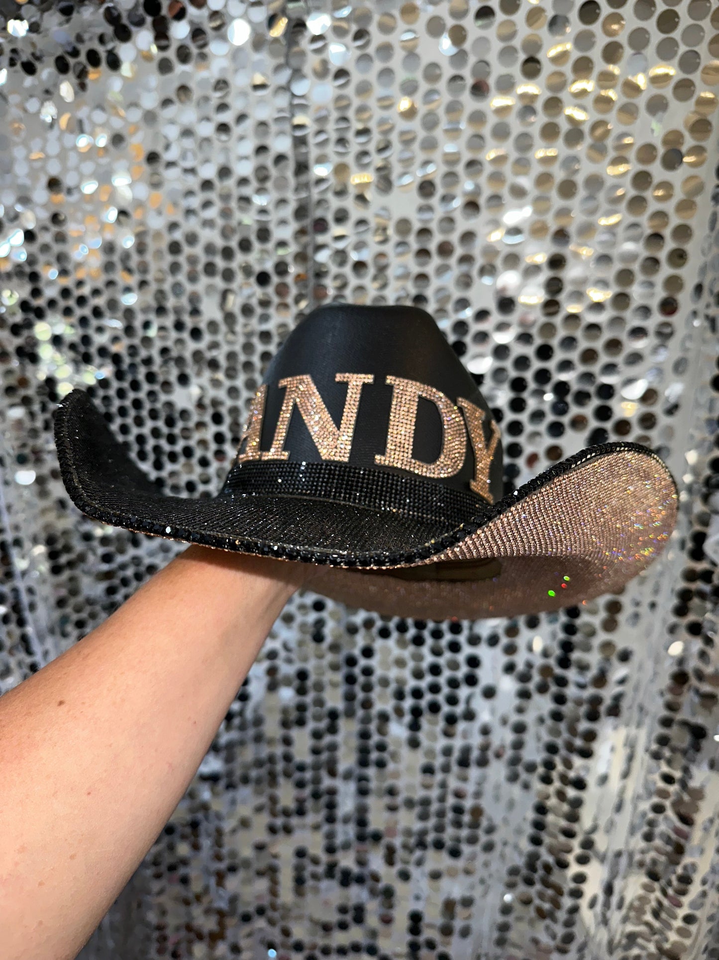 Vanderbilt Champagne Rhinestone Black Straw Hat Vanderbilt