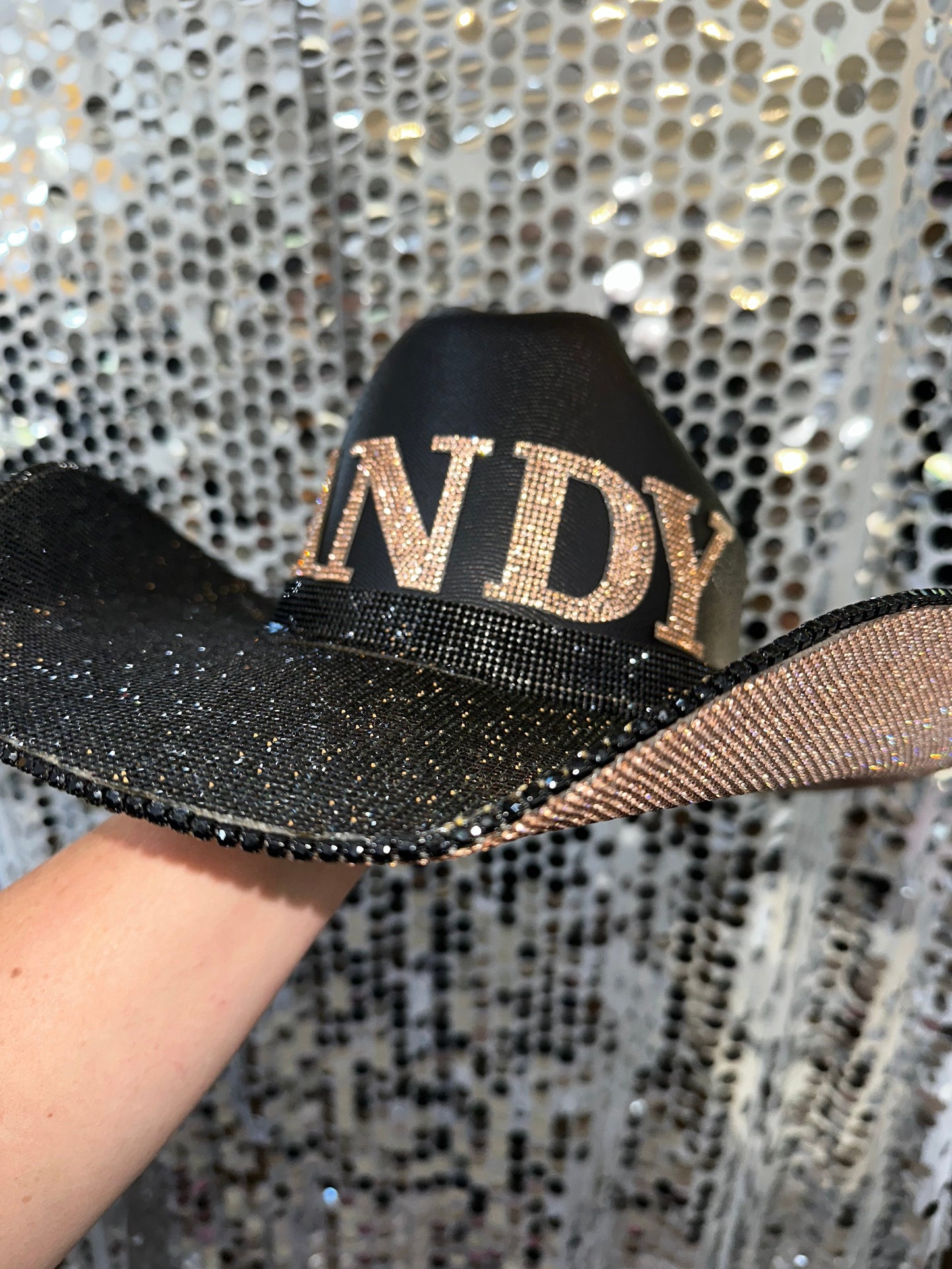 Vanderbilt Champagne Rhinestone Black Straw Hat Vanderbilt