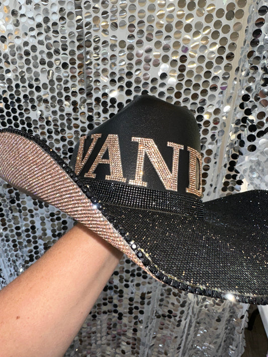 Vanderbilt Champagne Rhinestone Black Straw Hat Vanderbilt