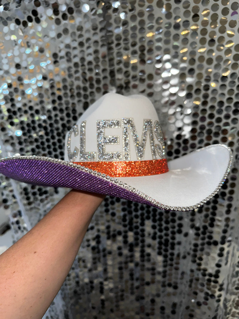 Clemson Hat White Straw Rhinestone Cowgirl Hat