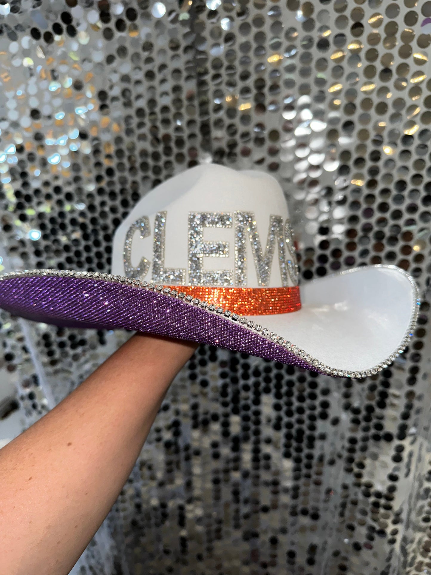 Clemson Hat White Straw Rhinestone Cowgirl Hat