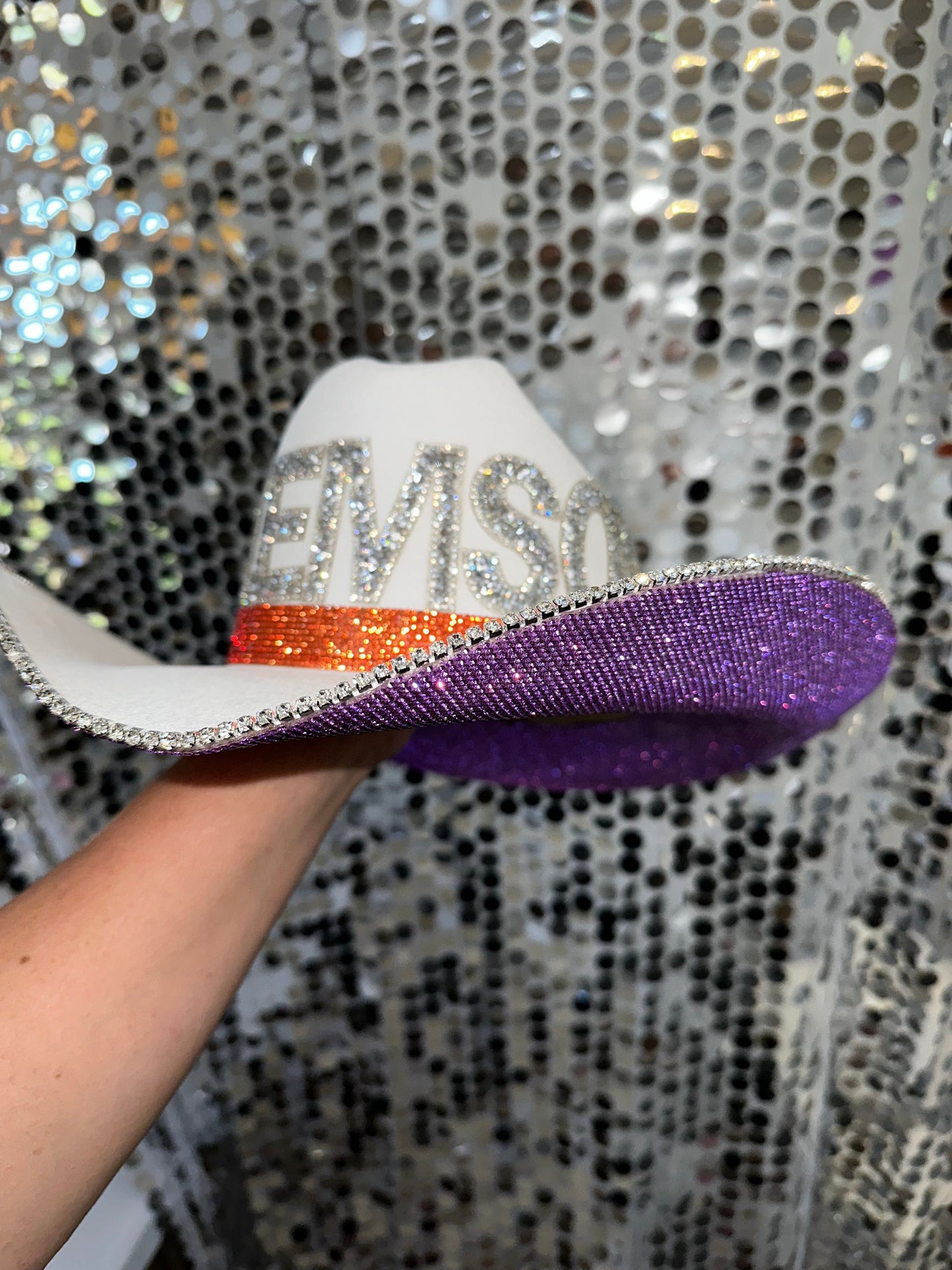 Clemson Hat White Straw Rhinestone Cowgirl Hat