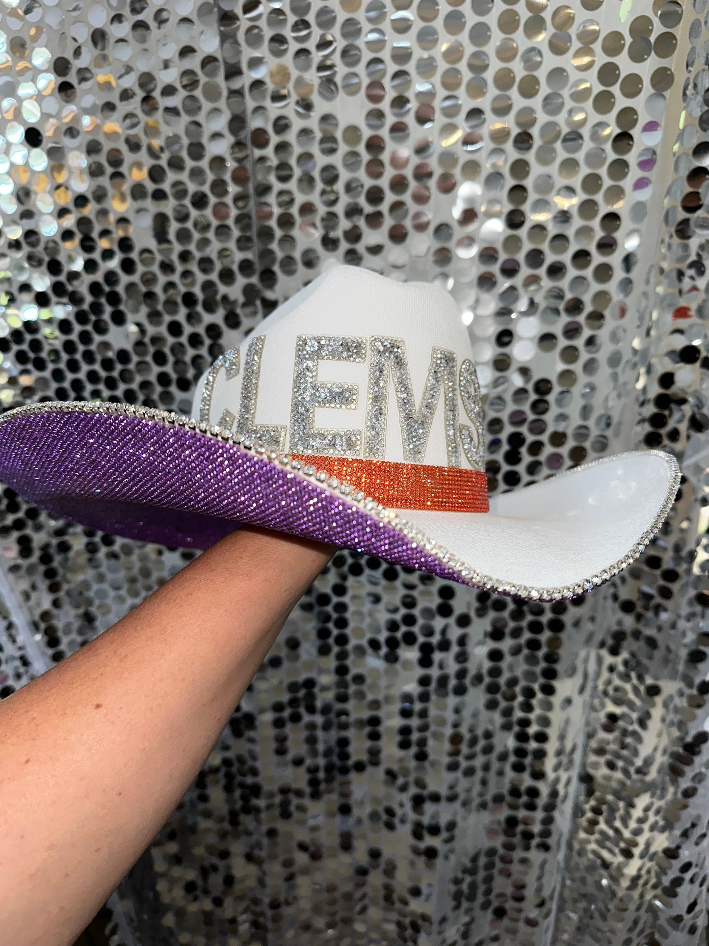Clemson Hat White Straw Rhinestone Cowgirl Hat
