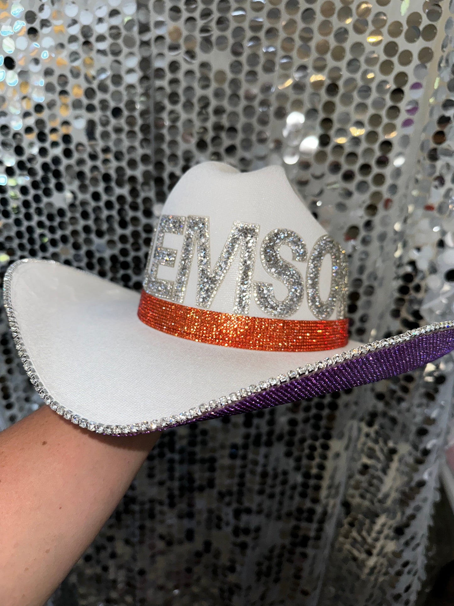 Clemson Hat White Straw Rhinestone Cowgirl Hat