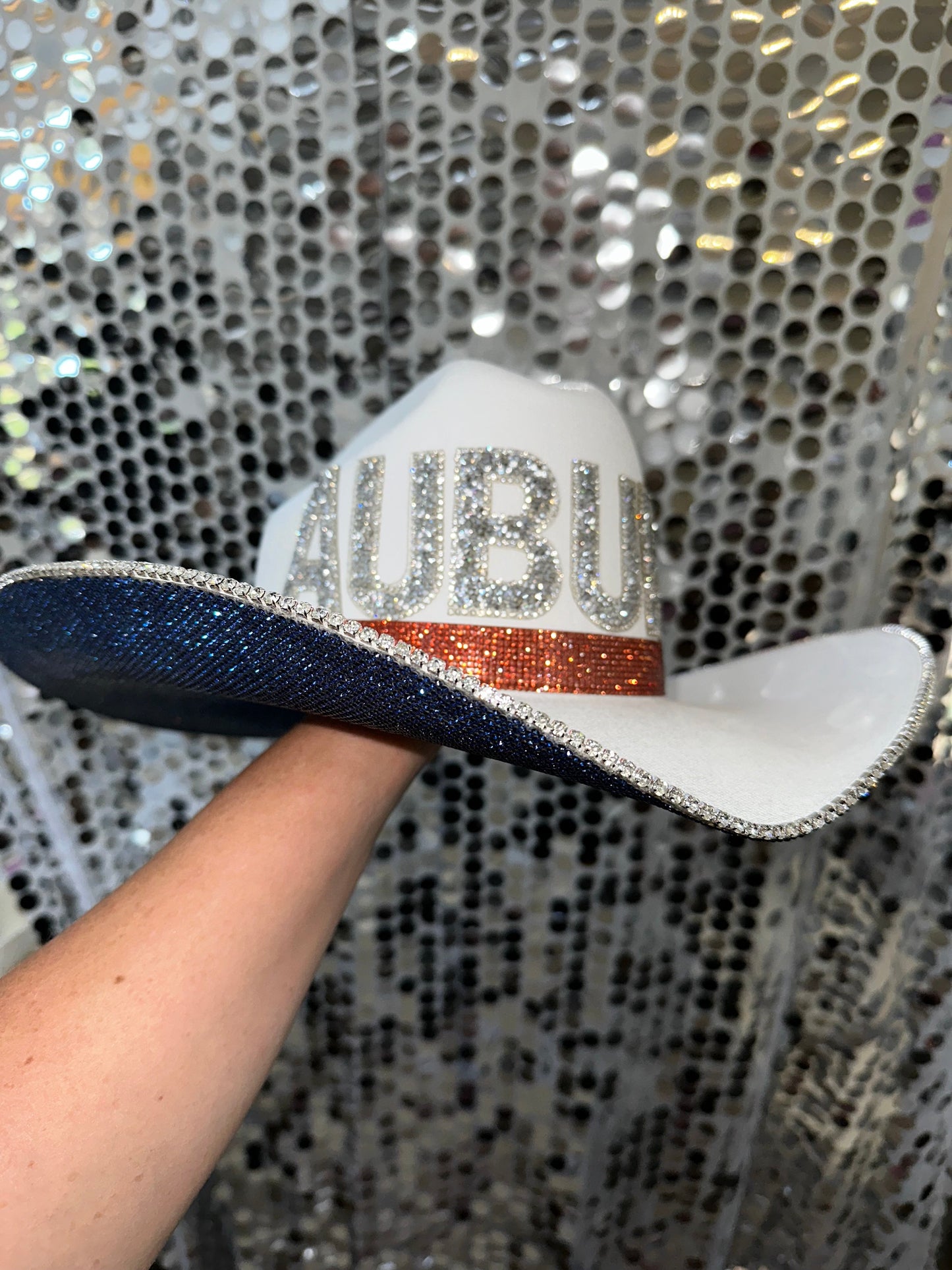 Auburn University Rhinestone White Straw Hat