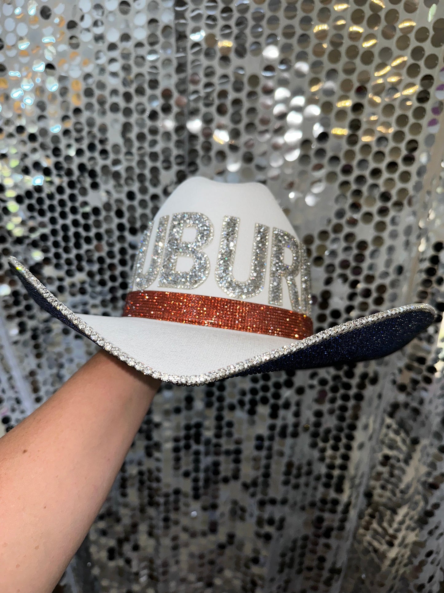 Auburn University Rhinestone White Straw Hat