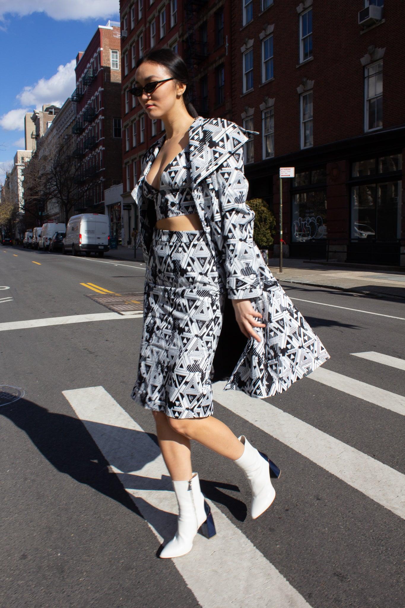 Amour Geometric Long Trench Coat Modern Women's Outerwear